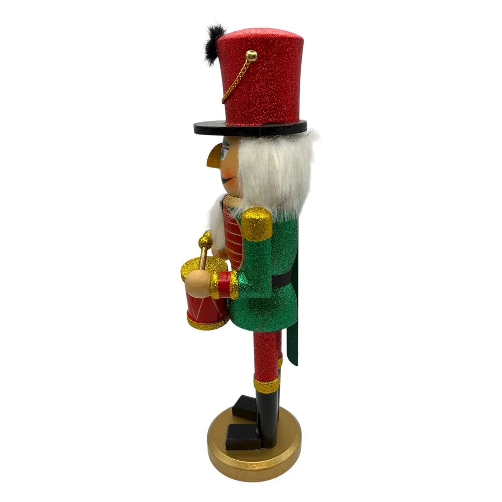 Red & Green Glitter Wooden Drummer Nutcracker Soldier 14